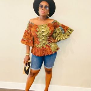 African Print stretchy blouse.